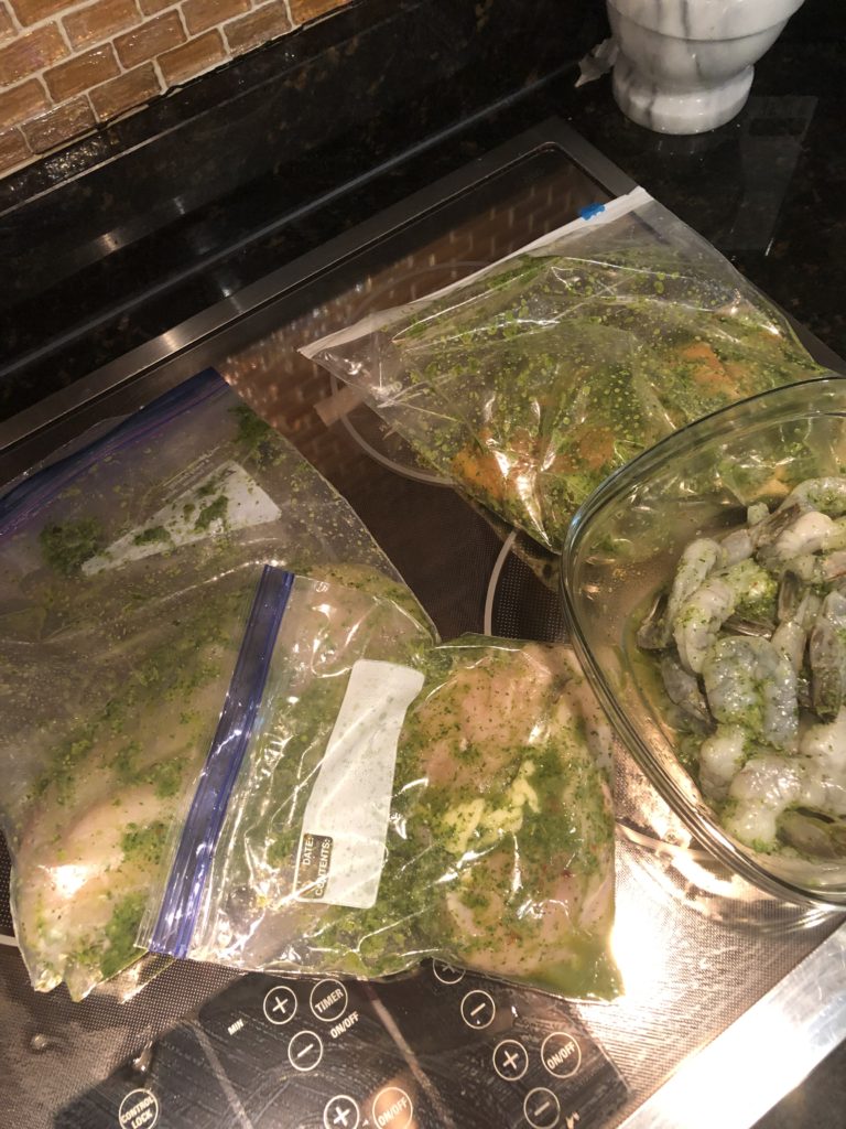 marinating chicken, fish and shrimp in ziplock bags